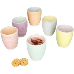 Pastello 6er Set Kaffeebecher ohne Henkel 330ml bunt Steingut-Tasse 6 Pers Tee