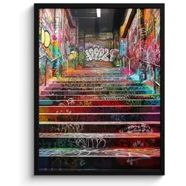 onlywow Poster, mit Leiste Bunte Treppe | Gr.: 60 x 80 cm
