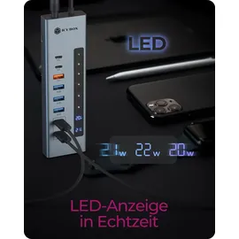 Icy Box IB-HUB1742CR-C2PD 11-in-1 HUB mit PD, Ports und Cardreader, USB 3.2 Gen 2 (10 Gbit/s), 3X USB-A (5 Gbit/s), 100 W SD/microSD UHS-I,