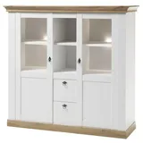 Lomadox Highboard 148 x 139 x 44 cm Pinie weiß / Wotan Eiche Nb.