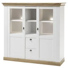 Lomadox Highboard 148 x 139 x 44 cm Pinie weiß / Wotan Eiche Nb.