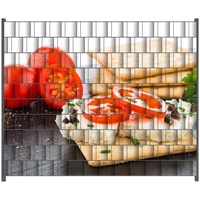 Wallario Sichtschutzstreifen Frisches Knäckebrot mit Tomaten und Käse braun 250 cm x 200 cm