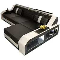 Sofa Dreams Ecksofa, Schwarz, Weiß, Leder, L-Form, Ottomane rechts,L-Form, 308x194 cm, Wohnzimmer, Sofas & Couches, Wohnlandschaften, Ecksofas