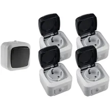 ChiliTec - Feuchtraum Steckdosen Schalter Set 5 teilig Aufputz IP44 Wechselschalter Steckdose