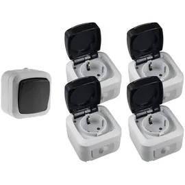ChiliTec - Feuchtraum Steckdosen Schalter Set 5 teilig Aufputz IP44 Wechselschalter Steckdose