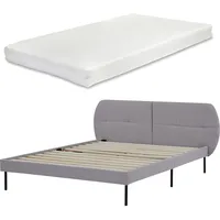 [en.casa] Polsterbett Porvoo mit Matratze Textil 140x200 cm Grau