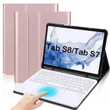 QYiiD Tastatur Hülle für Galaxy Tab S7 11 Zoll 2020 (SM-T870 / SM-T875), Leichte Schutzhülle mit Magnetisch Abnehmbarer QWERTZ Kabelloser Tastatur fürGalaxy Tab S7 11" 2020, Rosegold