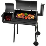 Smoker, Schwarz, Metall, 114 cm, Thermometer, fahrbar, Grills & Outdoor-Küchen, Holzkohlegrills