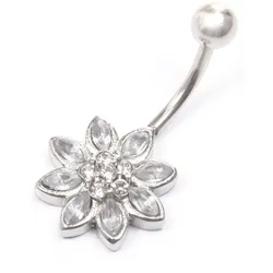 Bauchnabelpiercing FIRETTI "Schmuck Geschenk Piercing Körperschmuck Blume", silber (edelstahlfarben, weiß), Piercings, Edelstahl, mit Glasstein