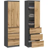 home collective Kleiderschrank, Garderobenschrank, Mehrzweckschrank mit 3 Einlegeböden & 3 Schubladen | kompakter und funktionaler Schrank für Schlafzimmer, Flur | Grau/Braun