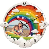PhotoFancy® - Fotouhr aus Kunststoff - Uhr mit Foto Bedrucken - Wanduhr mit eigenen Fotos gestalten - 35 cm - Zeiger Schwarz - Layout Regenbogen