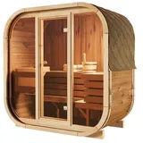 FinnTherm Comfort Set Fasssauna Ellipso m Fasssauna 1 Sitzbänke aus Holz , Sauna mit 42 mm Wandstärke, Außensauna mit Montagematerial Naturbelassen - Finntherm