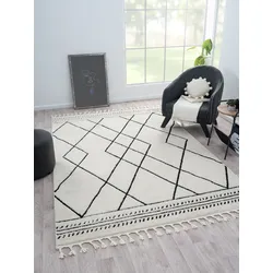 Hochflor-Teppich "Moroccan Design Lagerräumung", grau (weiß, grau), B:200cm H:24mm L:290cm, Polypropylen (PP), Polyester, MYFLAIR MÖBEL & ACCESSOIRES, Teppiche, modern, marokkanisches Design, Rauten Muster, weich durch Hochflor