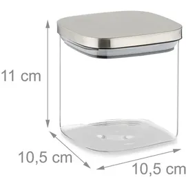 Relaxdays Vorratsgläser mit Deckel, 600 ml, eckige Vorratsdosen, luftdichte Glasbehälter, transparent/Silber