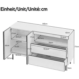 Okwish Sideboard 140 x 77 x 42 cm Weiß