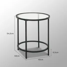 Homcom Beistelltisch Rund Couchtisch mit Tischplatte aus Glas, Metallrahmen, Kaffeetisch, Nachttisch für Wohnzimmer, Schlafzimmer, Schwarz, Ø48 x