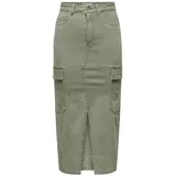 Only Lola Cargo Long Slit Skirt in Olive, Größe S