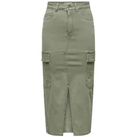 Only Lola Cargo Long Slit Skirt in Olive, Größe S