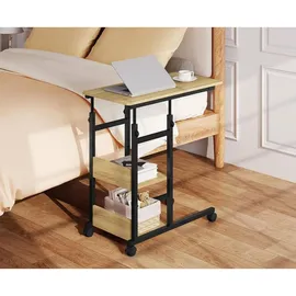Woltu Beistelltisch, Eiche, Metall, 2 Fächer, Rechteckig, C-Form, 80x76x40 cm, Wohnzimmer, Wohnzimmertische, Beistelltische