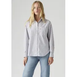 Langarmbluse LEVI'S "HARLIE NEW BF S", Damen, Gr. L (40), marinas stripe navy, Web, Obermaterial: 100% Baumwolle, gestreift, casual, relaxed fit Po-bedeckend, Langarm 2-Knopf-Manschette, Blusen, mit Brusttasche