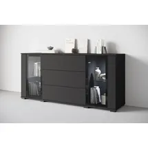Home Affaire Sideboard HOME AFFAIRE "modernes Design mit Glaseinsätzen und 3 Schubladen, Breite 150 cm", schwarz (graphite schwarz matt), B:150cm H:70cm T:39,5cm, Sideboards, Sideboard, Grifflose Fronten mit Push-to-Open, höhenverstellbare Einlegeböden