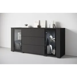 Home Affaire Sideboard HOME AFFAIRE "modernes Design mit Glaseinsätzen und 3 Schubladen, Breite 150 cm", schwarz (graphite schwarz matt), B:150cm H:70cm T:39,5cm, Sideboards, Sideboard, Grifflose Fronten mit Push-to-Open, höhenverstellbare Einlegeböden