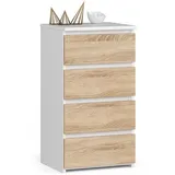 akord furniture factory Akord Kommode Weiß, 40 cm 4 Schubladen Front Sonoma-Eiche B40 x H74 x T35 cm