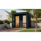 Karibu Saunahaus Außensauna Gartensauna ARES 2 anthrazit lackiert Ofen 9kW externe Strg easy 38mm Wände 237x276x232 cm Metallfarbe: anthrazit