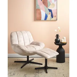 Beliani Drehsessel LIA Samt 70 x 75 x 70 cm Beige mit Hocker