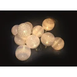 Lex 10er Raffia Kugel-Lichterkette warmweiß batteriebetrieben Kugeln Dekolichterkette : Weiss