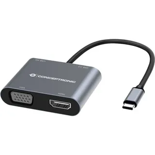 Conceptronic DONN16G 4-in-1 USB 3.2 Gen 1 Dockingstation, HDMI, VGA, USB-A 3.0, 100W USB PD