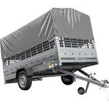 PKW-Anhänger 264x150 UNITRAILER GARDEN 265 KIPP mit Gitteraufsatz, Hochspriegel H-800 und grauer Plane