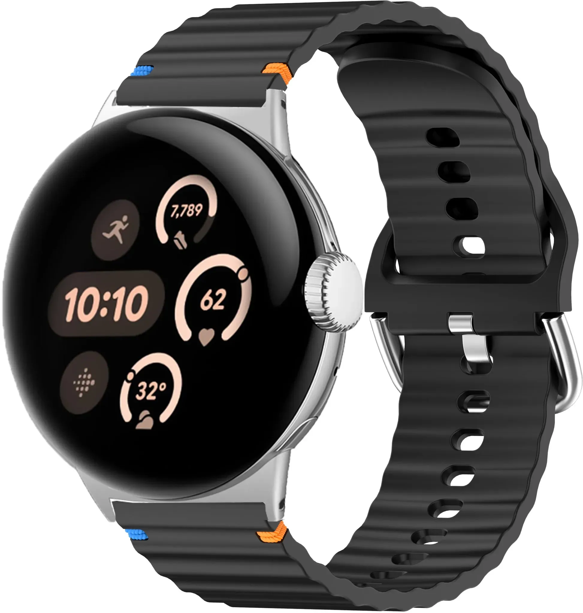 Strap-it Google Pixel Watch 3 Armband Silikon für Google Pixel Watch 3  - 45mm - Schwarz - Schnallenverschluss