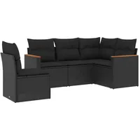 vidaXL 5-tlg Garten-Sofagarnitur mit Kissen Schwarz Poly Rattan Modell 140