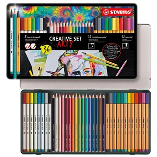 Creative Set ARTY - Pen 68 brush & point 88 & aquacolor - Metalletui sortiert, 36er-Set (87/3193)