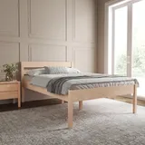 Hansales Seniorenbett 160x200 cm Anu aus Massivholz FSC® Birkenholz ohne Rollrost - über 350 kg - Holzbett 55 cm mit Kopfteil, Vollhozlbett, Komfortbett, extra hoch