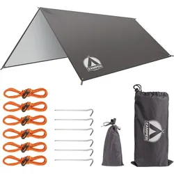 Tarp Zelt-Plane 3x3m Grau - Camping Sonnensegel - Wasserdicht & UV-Schutz EINHEITSGRÖSSE