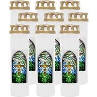 HS Candle Grabkerze mit Motiv 100h Brenndauer (9-tlg), Ø7xH25 cm, Grabkerze mit Motiv im 1er, 3er, 6er, 9er Pack weiß