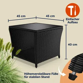 CASARIA Casaria® Polyrattan Beistelltisch mit WPC Tischplatte 45x45x40cm 80kg Belastbarkeit Wetterfest Outdoor Garten Terrasse Balkon Tisch Gartenmöbel Schwarz