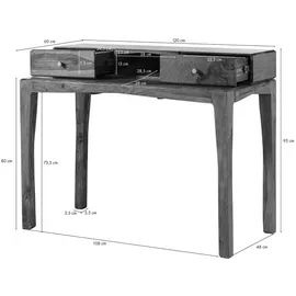 MASSIVMOEBEL24.DE Schreibtisch Sheesham dunkelbraun lackiert