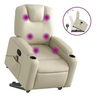 vidaXL Massagesessel mit Aufstehhilfe Kunstleder 80 x 100 x 80 cm Creme