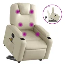 vidaXL Massagesessel mit Aufstehhilfe Kunstleder 80 x 100 x 80 cm Creme