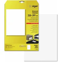 Sigel LA181 Universal-Etiketten selbstklebend, bedruckbar, weiß, 210 x 297