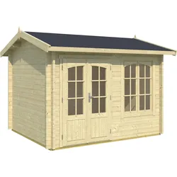 Gartenhaus LASITA MAJA "Alex", beige (naturbelassen), Fußboden im Gartenhaus, Massivholzdach, Holzwerkstoff, Gartenhäuser