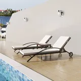 Festnight Doppelliege Outdoor 2 Personen Doppel Gartenliege Sonnenliege Rattan mit Tisch Verstellbare Liege Outdoor Rattanliege Liegestuhl mit Auflage Garten Wetterfest