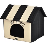 nanook Hundehöhle Katzenhöhle XL Hundebett Katzenbett Hundehaus faltbar flauschig kuschelig (Schwarz Beige, 60cm)