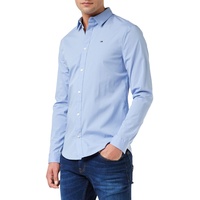 Tommy Jeans Hemd DM0DM04405 Blau Slim Fit Freizeithemd mit Stretch-Anteil, Hellblau Melange, L