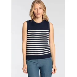 Pullunder DELMAO, Damen, Gr. 44/46, blau (marine), Strick, Obermaterial: 70% Viskose, 30% Polyamid, feminin, figurumspielend hüftlang, Rundhals, ohne Ärmel, Pullover, mit maritimen Details