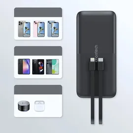 CHOETECH B654 10000Mah 22.5W Usb-A / Usb-C / Micro Usb mit integriertem Usb-C / Lightning Kabel - Schwarz - Schwarz