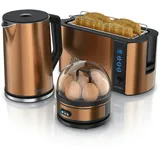 Arendo - Wasserkocher mit Toaster und Eierkocher SET Edelstahl Kupfer Wasserkocher 1,5L 40° - 100°C, Toaster 4 Scheiben LED-Display 6 Bräunungsgrade
